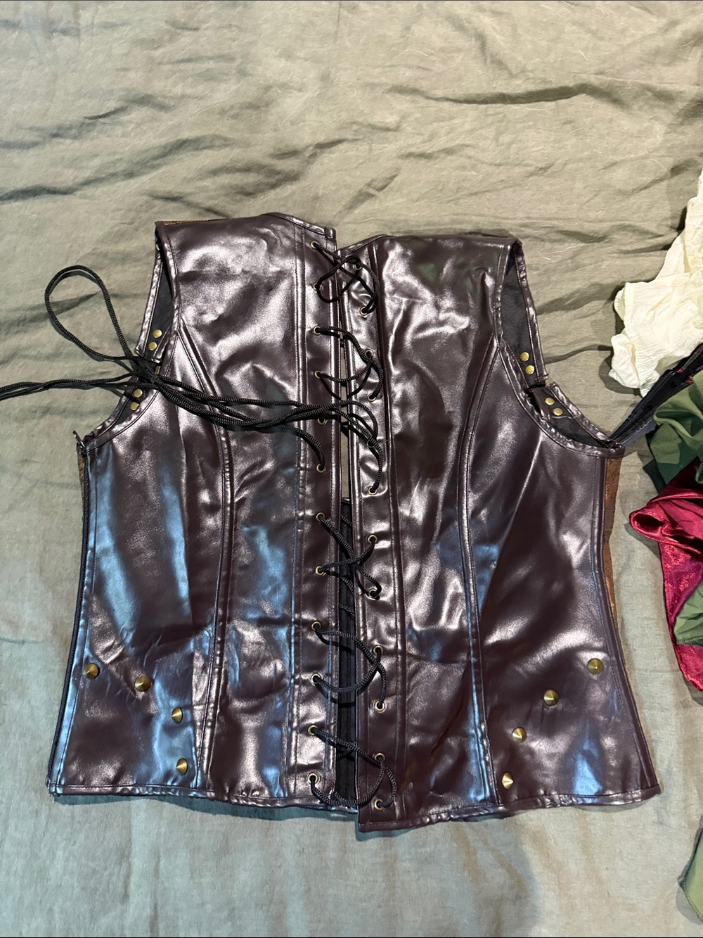 Pirate costume Halloween leather steampunk corset fantasy skirt set top - Picture 5 of 16
